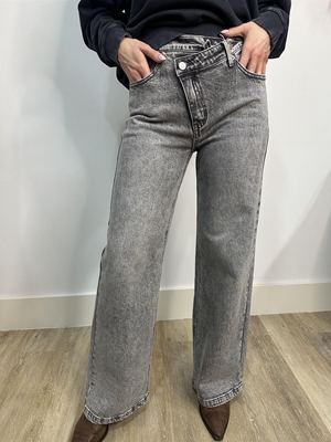 PANTALÓN WIDE LEG DOBLE BOTÓN GRIS - Imagen 2